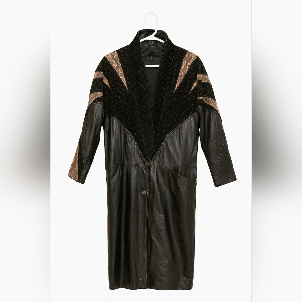 Vintage Dominic Bellissimo Leather & Suede Maxi Coat w/ Snakeskin Trim